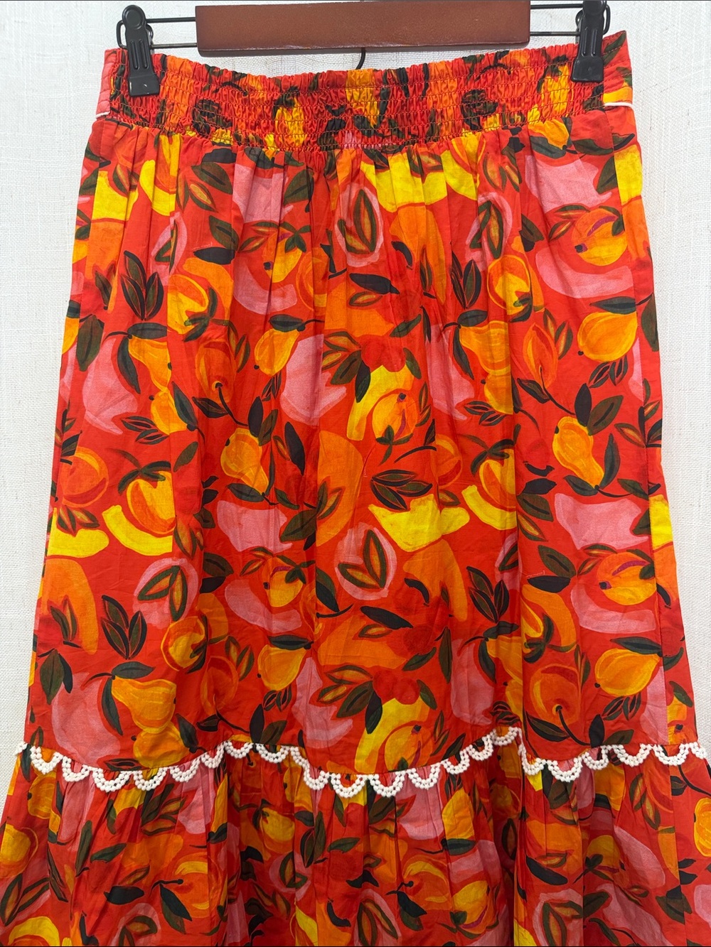 Farm Rio Anthropologie Floral Red Tiered Midi Skirt Size Medium Brand New W/Tags - Picture 7 of 11
